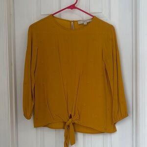 LOFT Golden Yellow sunflower Tie-Front Blouse